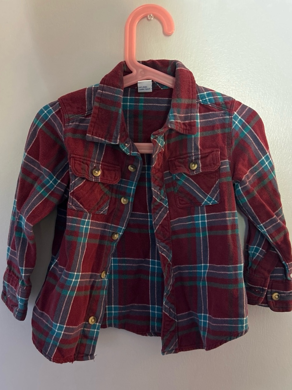 Old Navy Red Plaid Button-Up Jacket with Teal Accents